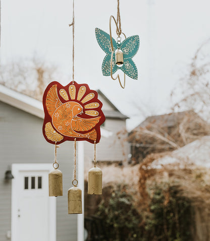 Henna Treasure Dove Bell Wind Chime - Hand Painted Patio Decor
