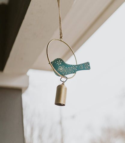 Henna Treasure Bird Wind Spinner Bell Chime - Hand Painted