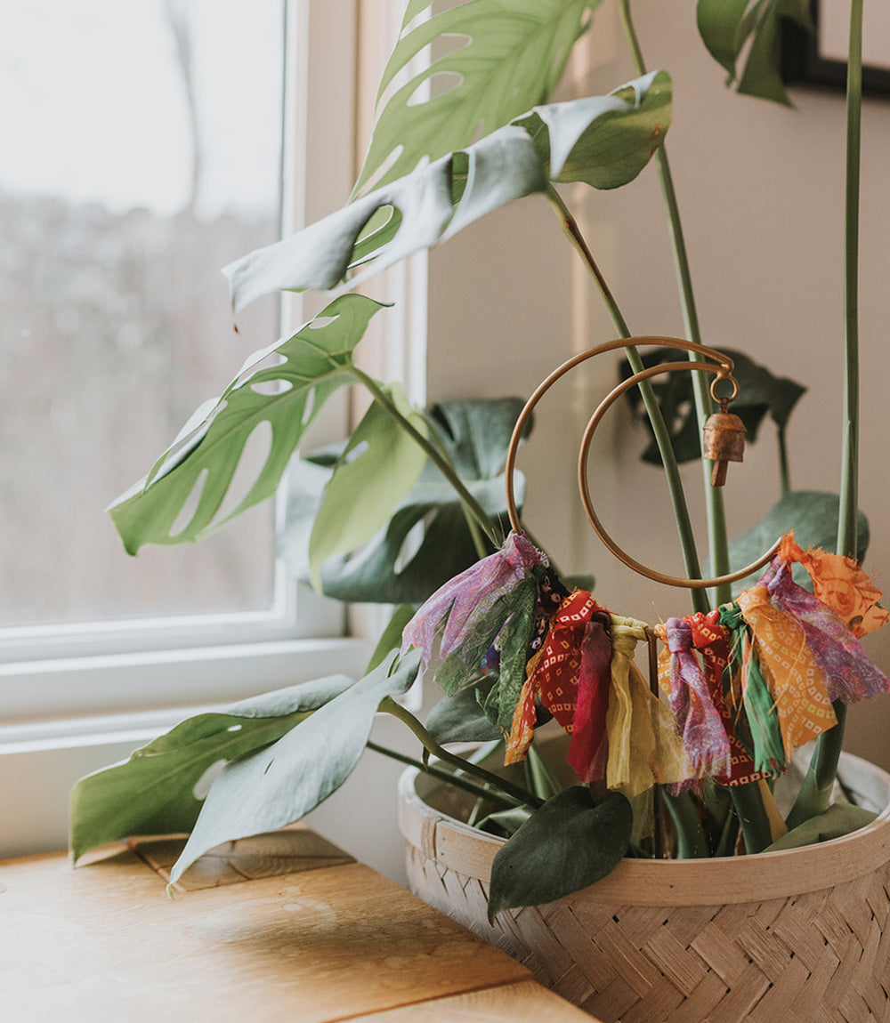 Swapna Moon Bell Garden Stake Upcycled Sari - Garden, Patio