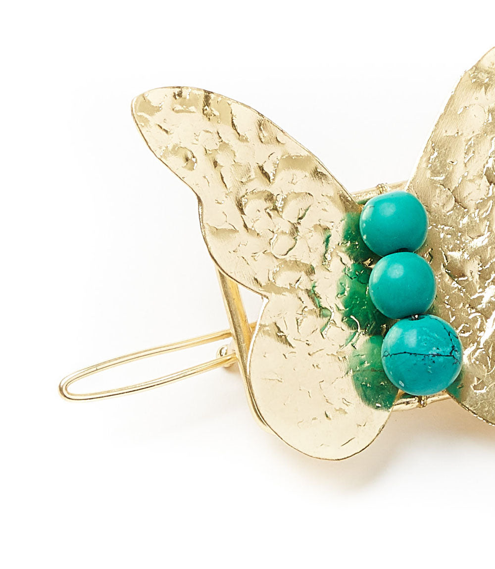 Jatasya Butterfly Hair Barrette - Turquoise. Gold
