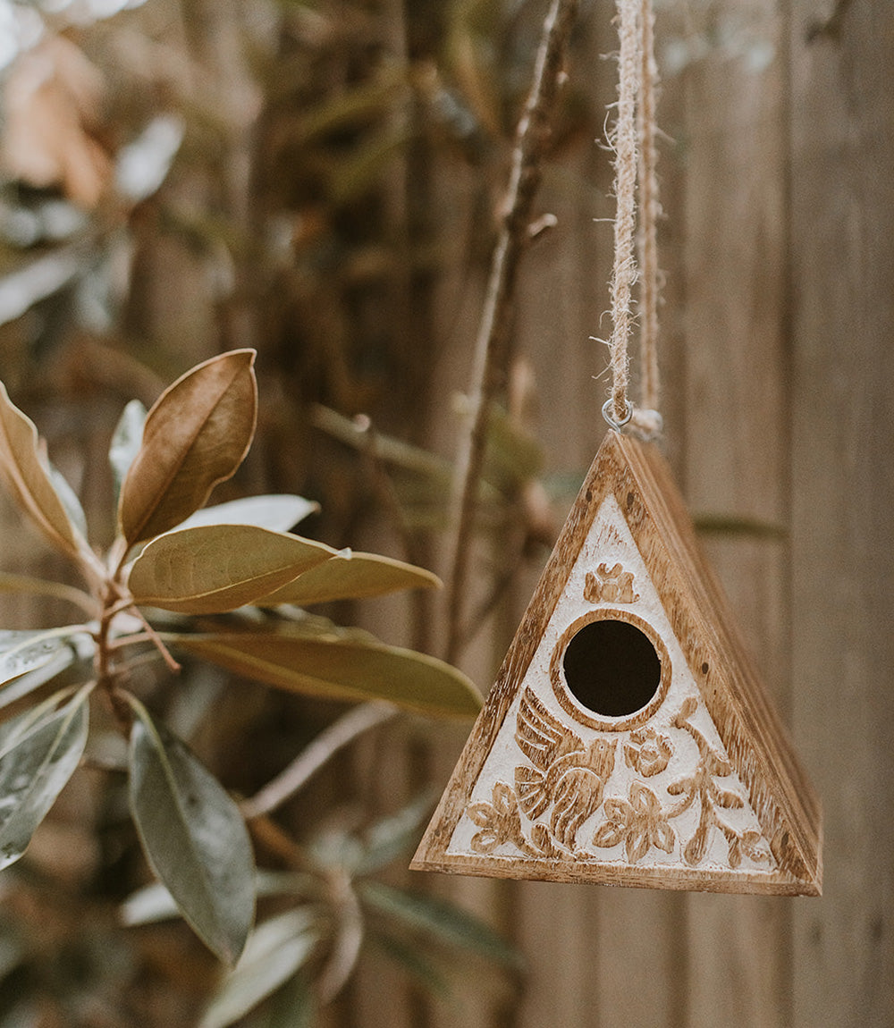 Aashiyana Hanging Birdhouse - Hand Carved Wood - Matr Boomie Wholesale