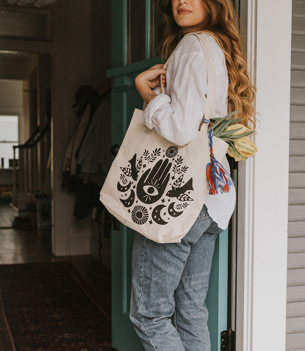 Chahna Hamsa Moon Phase Canvas cotton Tote Bag