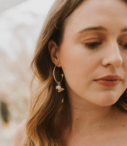 Ishya Butterfly Pearl Silver Hoop Earrings