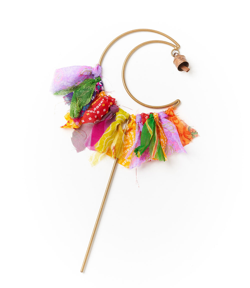 Swapna Moon Bell Garden Stake Upcycled Sari - Garden, Patio