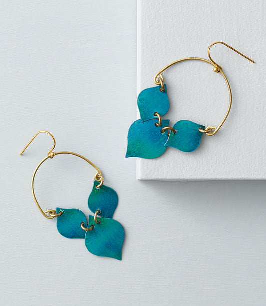 Chameli Leaf Teal Drop Earrings