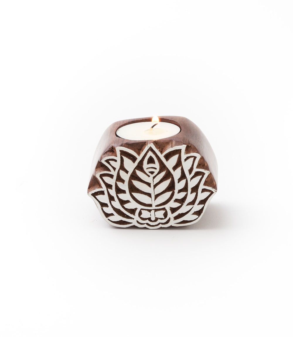 Aashiyana Lotus Tea Light Candle Holder - Carved Sheesham Wood