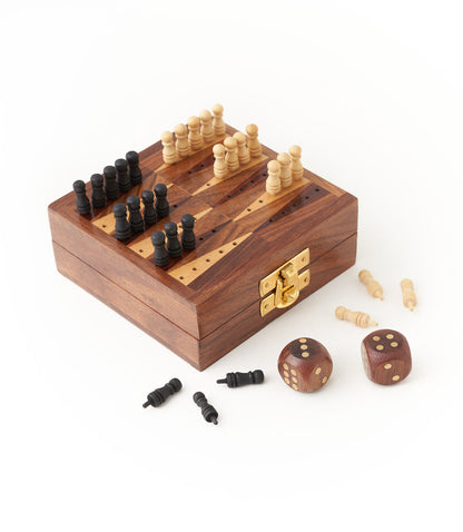 Mini Backgammon Travel Game Set - Handcrafted Wood