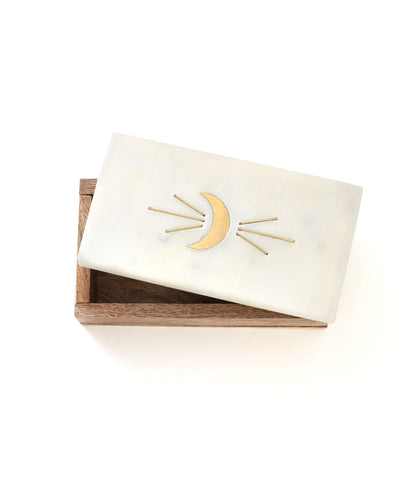 Indukala Crescent Moon Treasure Box - Wood, Marble, Brass