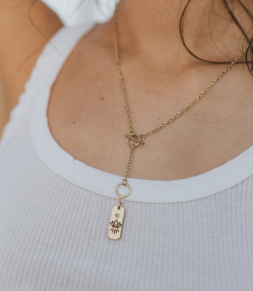 Ruchi Lotus Charm Dainty Drop Lariat Necklace