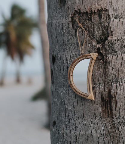 Indukala Crescent Moon Hanging Cane Mirror - Boho Tropicana