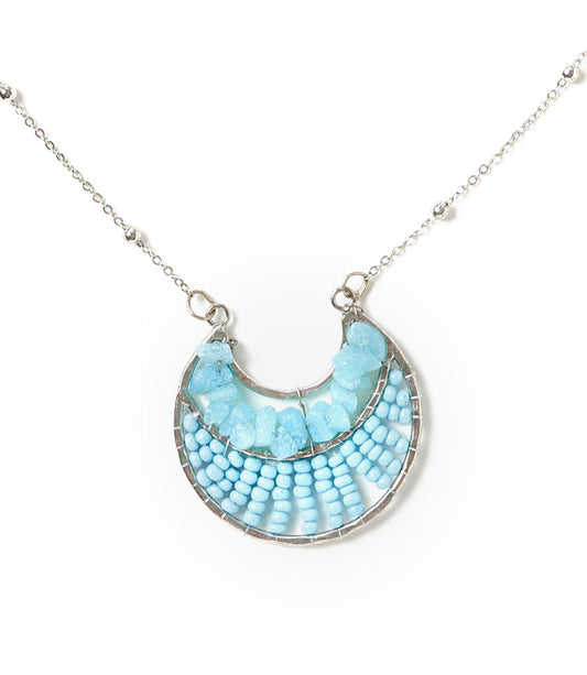 Rajiyah Amazonite Beaded Crescent Pendant Necklace