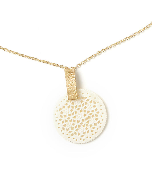 Charu Filigree Pendant Drop Necklace - Hand Carved Bone