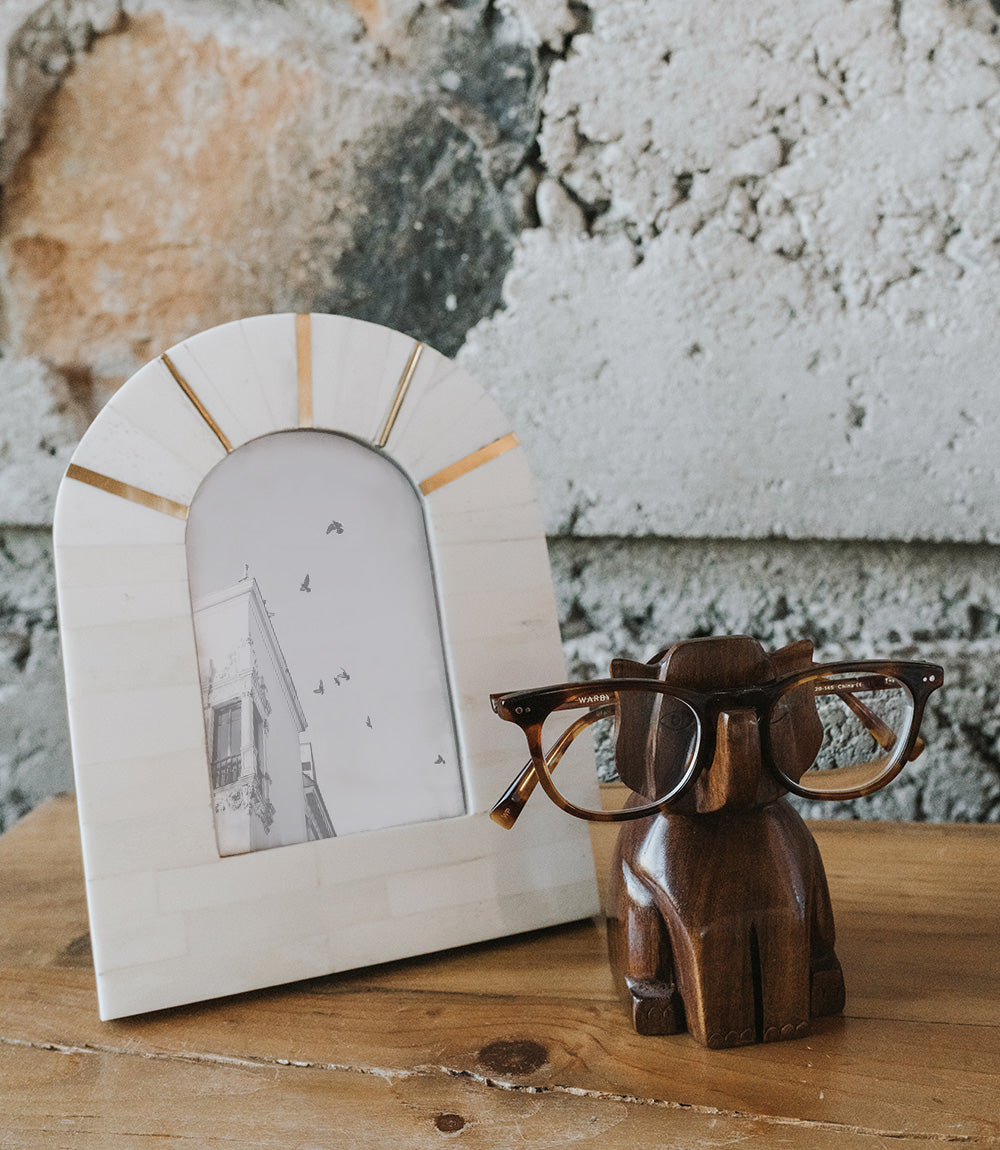 Trunk Up Elephant Eyeglass Holder Stand - Hand Carved Wood