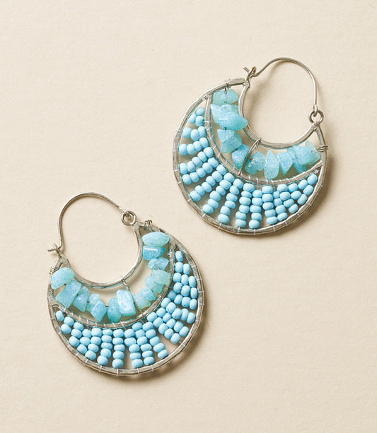 Rajiyah Amazonite Beaded Crescent Hoop Earrings