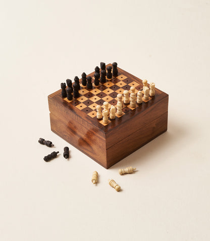 Mini Travel Chess and Checkers Game Set - Handcrafted Wood - Matr Boomie Wholesale