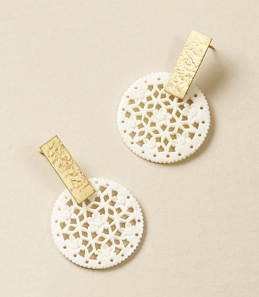 Charu Filigree Bone and Brass Bar Stud Drop Earrings