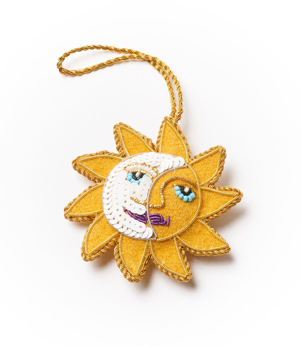 Larissa Plush Sun Moon Felt Ornament - Hand Embroidered