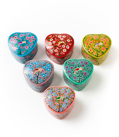 Paradise Hearts Paper Mache Boxes Set of 6 - Hand Painted Assorted