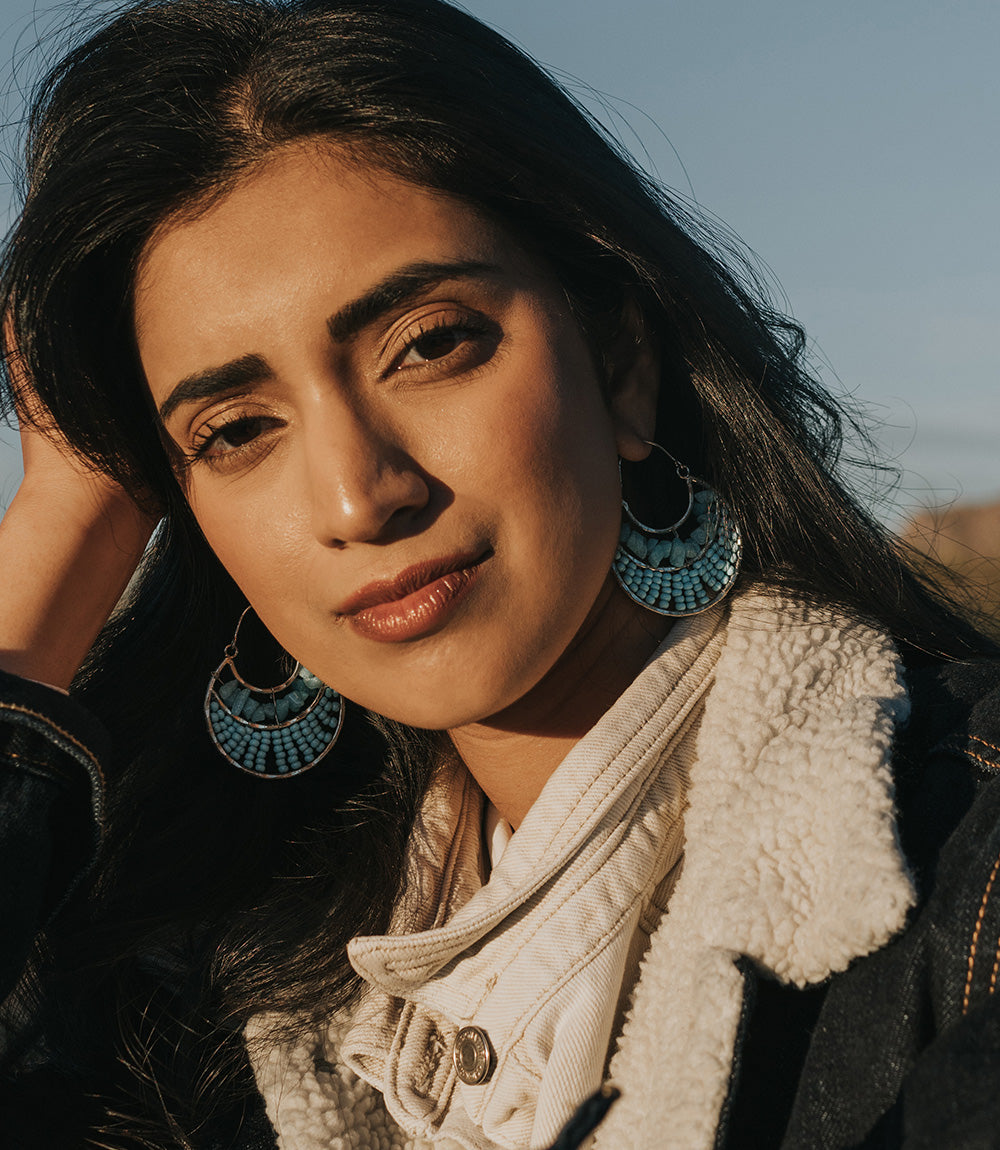 Rajiyah Amazonite Beaded Crescent Hoop Earrings