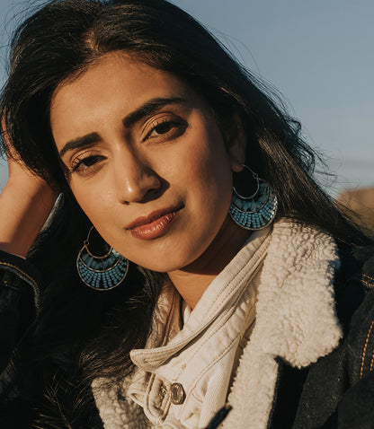 Rajiyah Amazonite Beaded Crescent Hoop Earrings