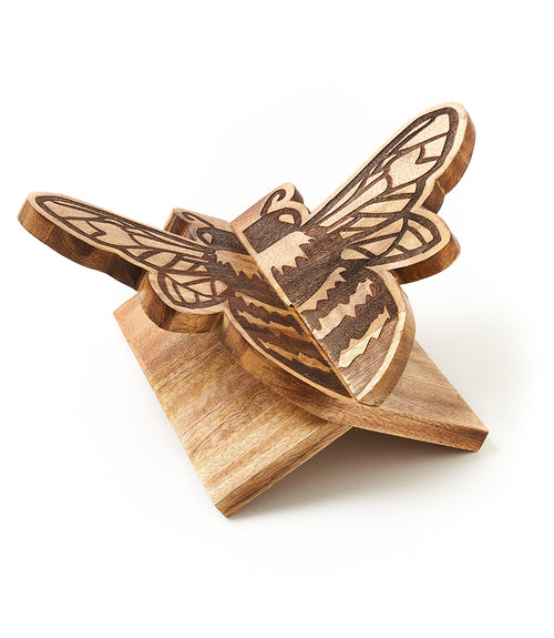 Bee Open Book Stand Holder - Handcrafted Mango Wood