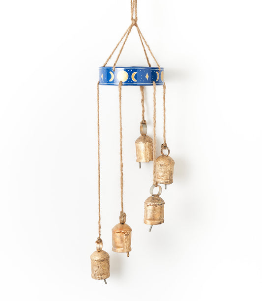Indukala Moon Phase Mobile Rustic Bell Wind Chime - Handmade