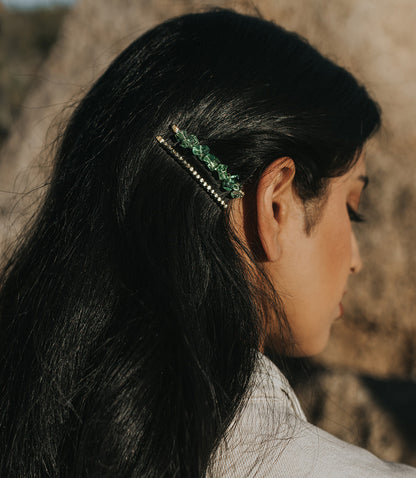 Indali Aventurine Bobby Pins Set of 2 - Green, Semi Precious