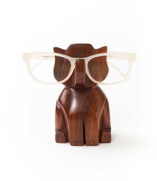 Trunk Up Elephant Eyeglass Holder Stand - Hand Carved Wood - Matr Boomie Wholesale