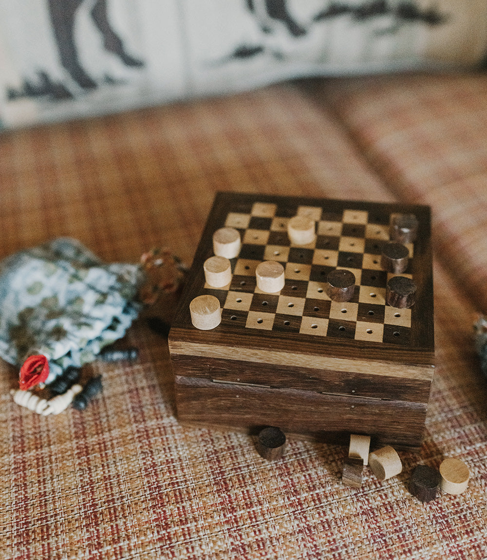 Mini Travel Chess and Checkers Game Set - Handcrafted Wood