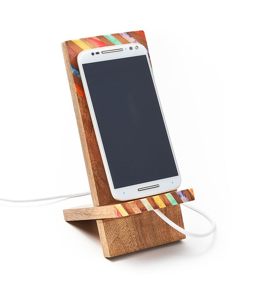 Banka Mundi Phone Stand for Desk - Handcrafted Wood, Bone