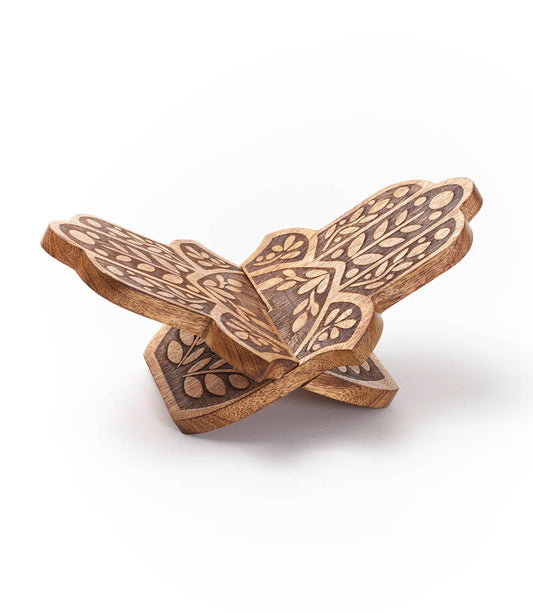 Hamsa Open Book Stand Holder - Handcrafted Wood