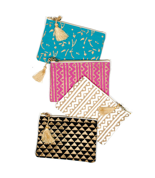 Metallic Block Print Zippered Coin Purse - Assorted