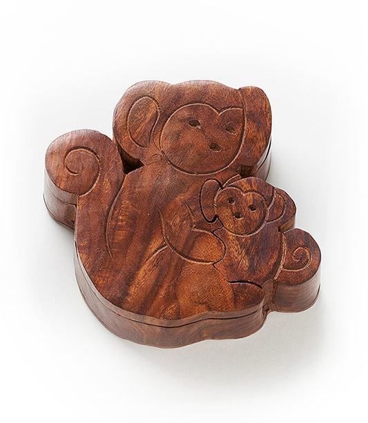 Mother and Baby Monkey Puzzle Box - Handcrafted Indian Rosewood - Matr Boomie Wholesale