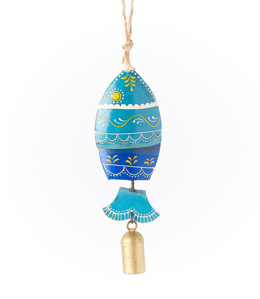 Henna Treasure Fish Bell Wind Chime - Hand Painted Patio Decor