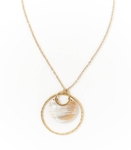 Madhu Drop Necklace - Natural Bone and Brass Pendant