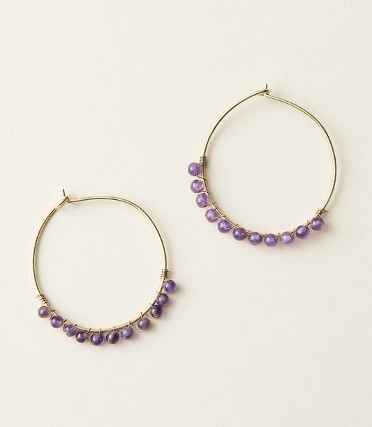 Jambumani Amethyst Beaded Large Gold Hoop Earrings