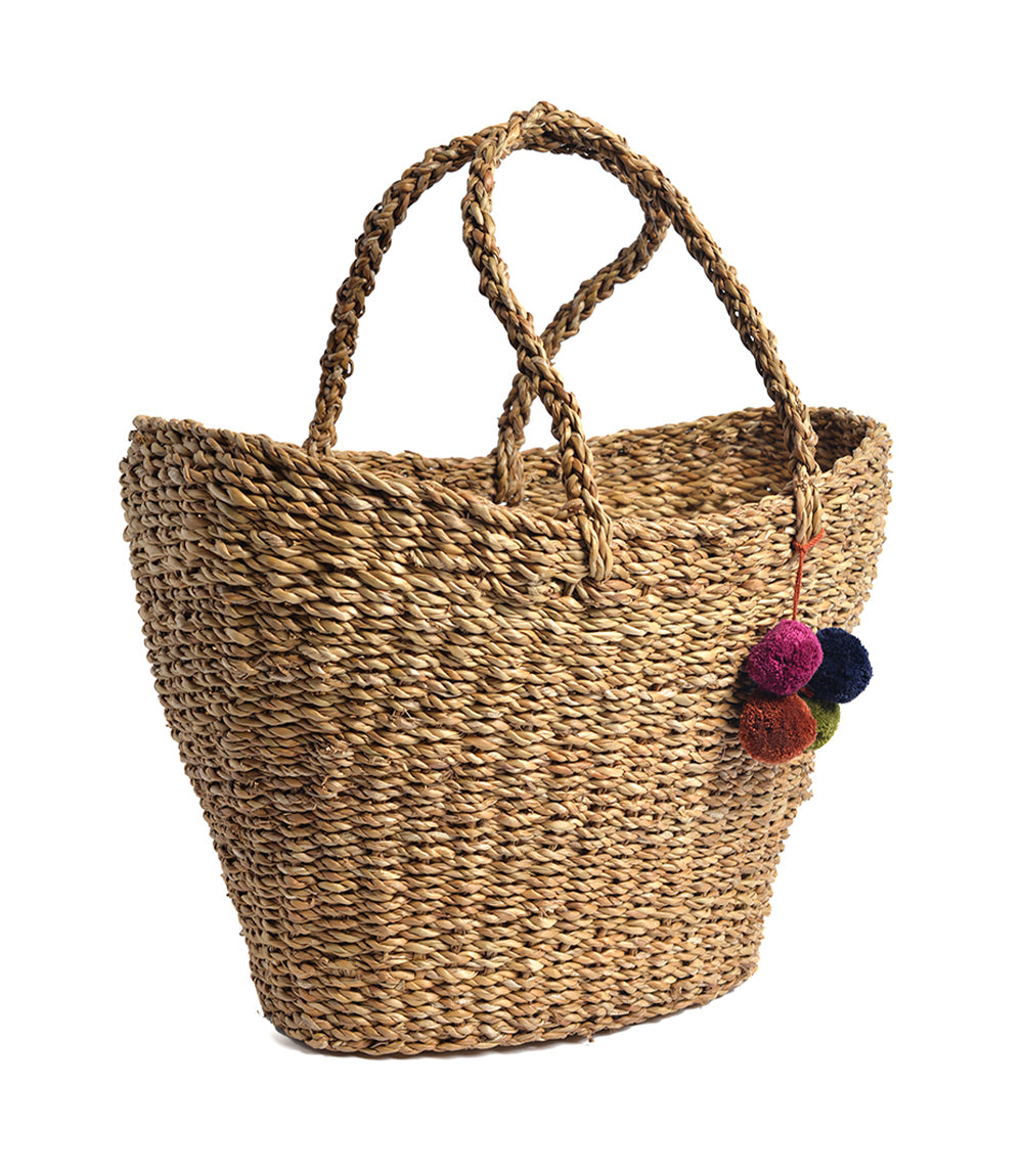 Pom Pom Shopping and Storage Basket - Hand Woven - Matr Boomie Wholesale