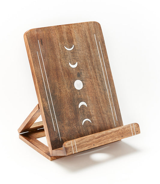 Indukala Moon Phase Book Stand Tablet Holder - Handcrafted Wood