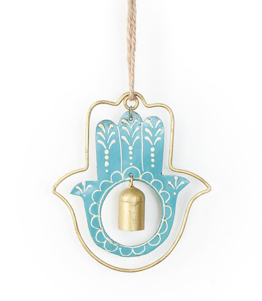 Henna Treasure Hamsa Wind Spinner Bell Chime - Hand Painted