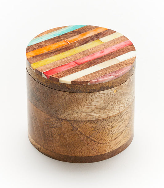 Banka Mundi Round Keepsake Box - Carved Bone, Wood