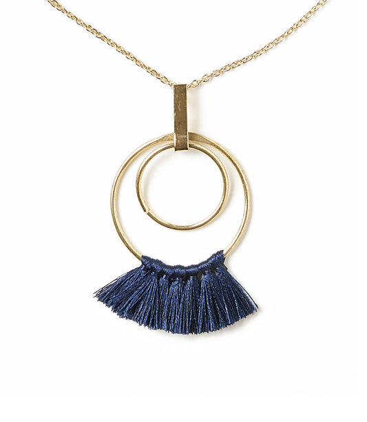 Danu Drop Navy Tassel Cascading Hoops Necklace