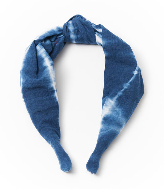 Shibori Tie Dye Knotted Headband - Indigo, White