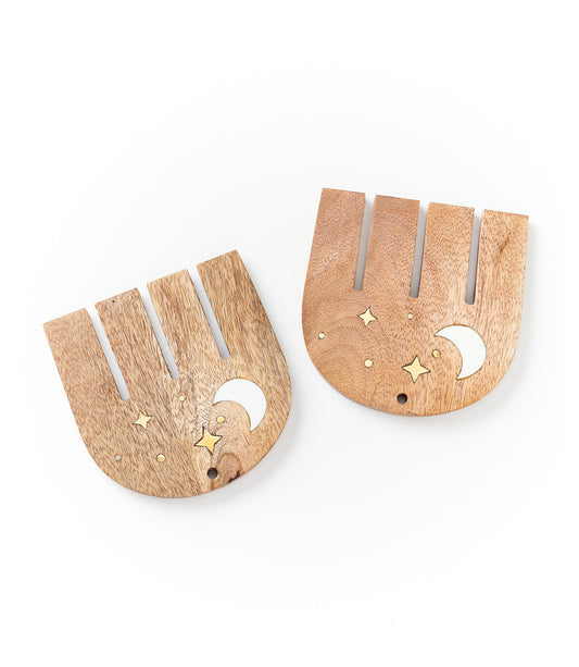 Nakshatra Moon Stars Salad Hands Set of 2 - Mango Wood, Bone