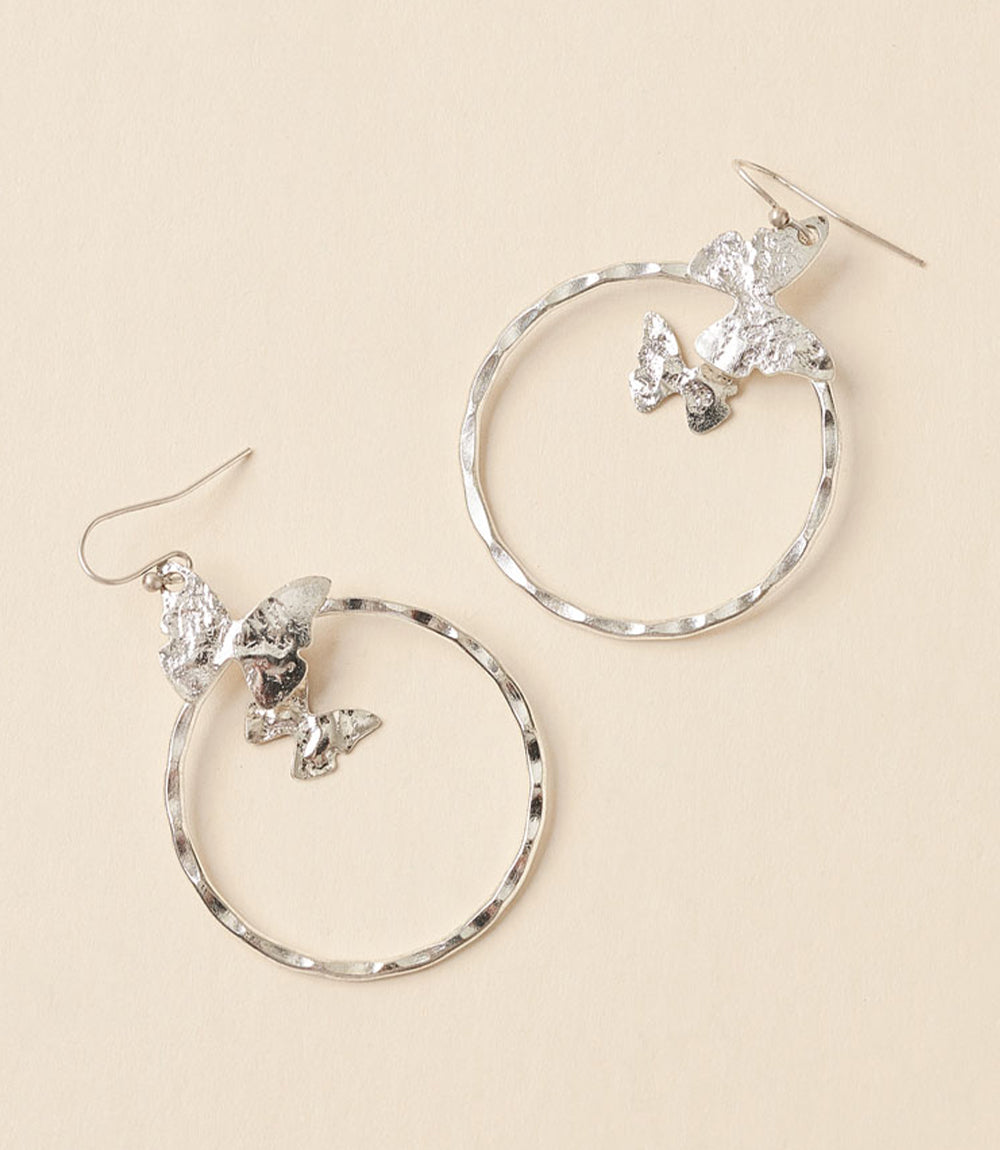 Ishya Butterfly Silver Hoop Earrings