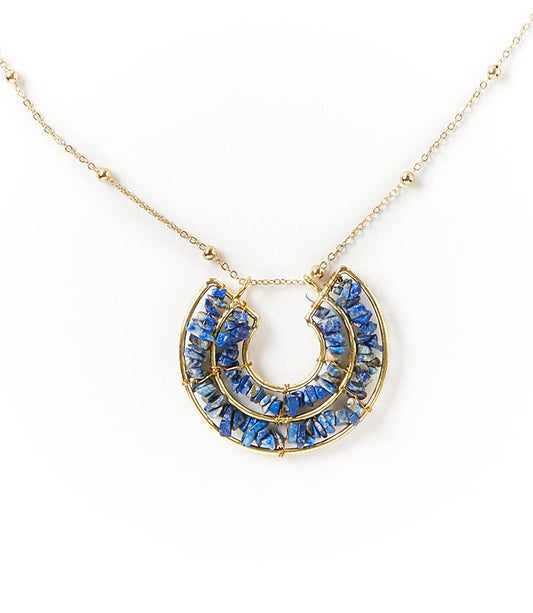 Shamani Blue Sodalite Crescent Pendant Necklace - Semi-Precious