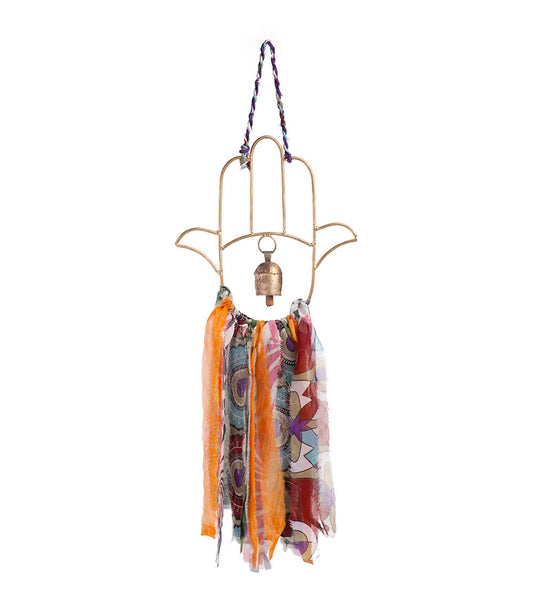 Swapna Hamsa Bell Wind Chime Upcycled Sari - Handmade