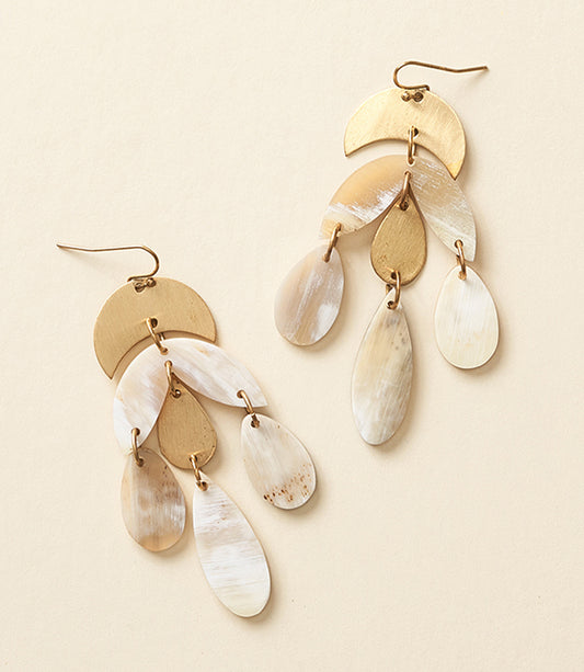 Madhu Teardrop Chandelier Earrings - Carved Horn