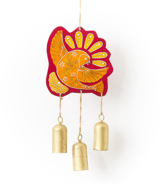 Henna Treasure Dove Bell Wind Chime - Hand Painted Patio Decor