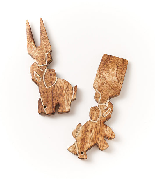 Elephant Cheese Knives Set of 2 - Mango Wood, Handmade