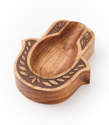 Hamsa Spoon Rest - Hand Carved Mango Wood